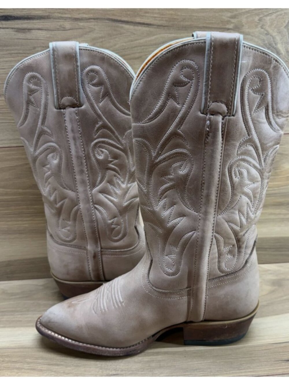 1980s Frye Billy Vintage Tan Floral Cottagecore Western Midcalf Cute Cowboy Boot